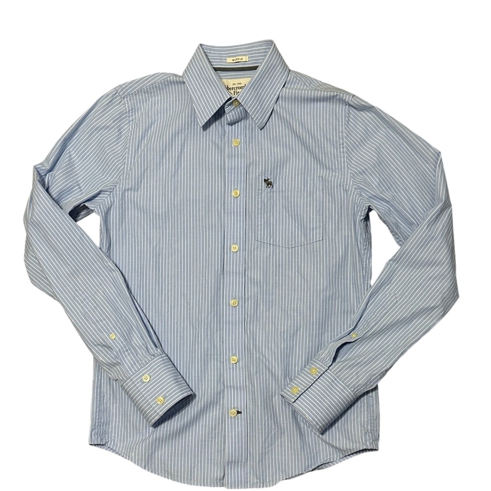 Abercrombie Fitch Mens Blue‎ White Stripe Muscle Fit Button Down Shirt Size S